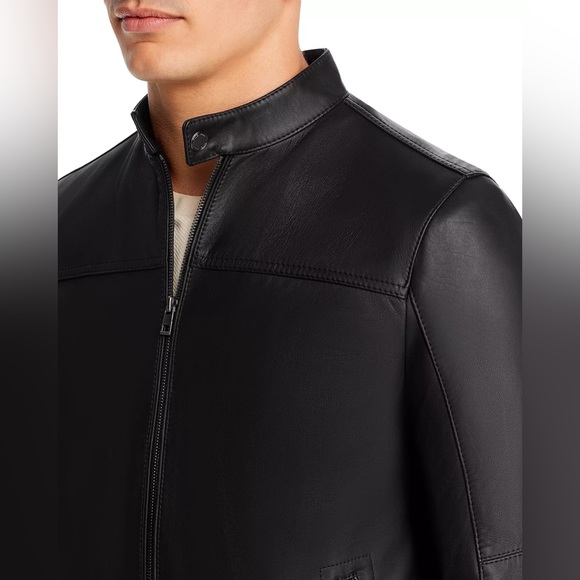 NWOT MICHAEL KORS MENS Genuine Lambskin Leather Black Racer Jacket Size Medium - Picture 3 of 11